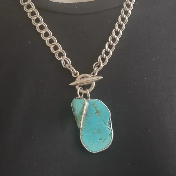 Amy Kahn Russell AKR Sterling Silver Turquoise Necklace - 16".  50 grams - Picture 4 of 14